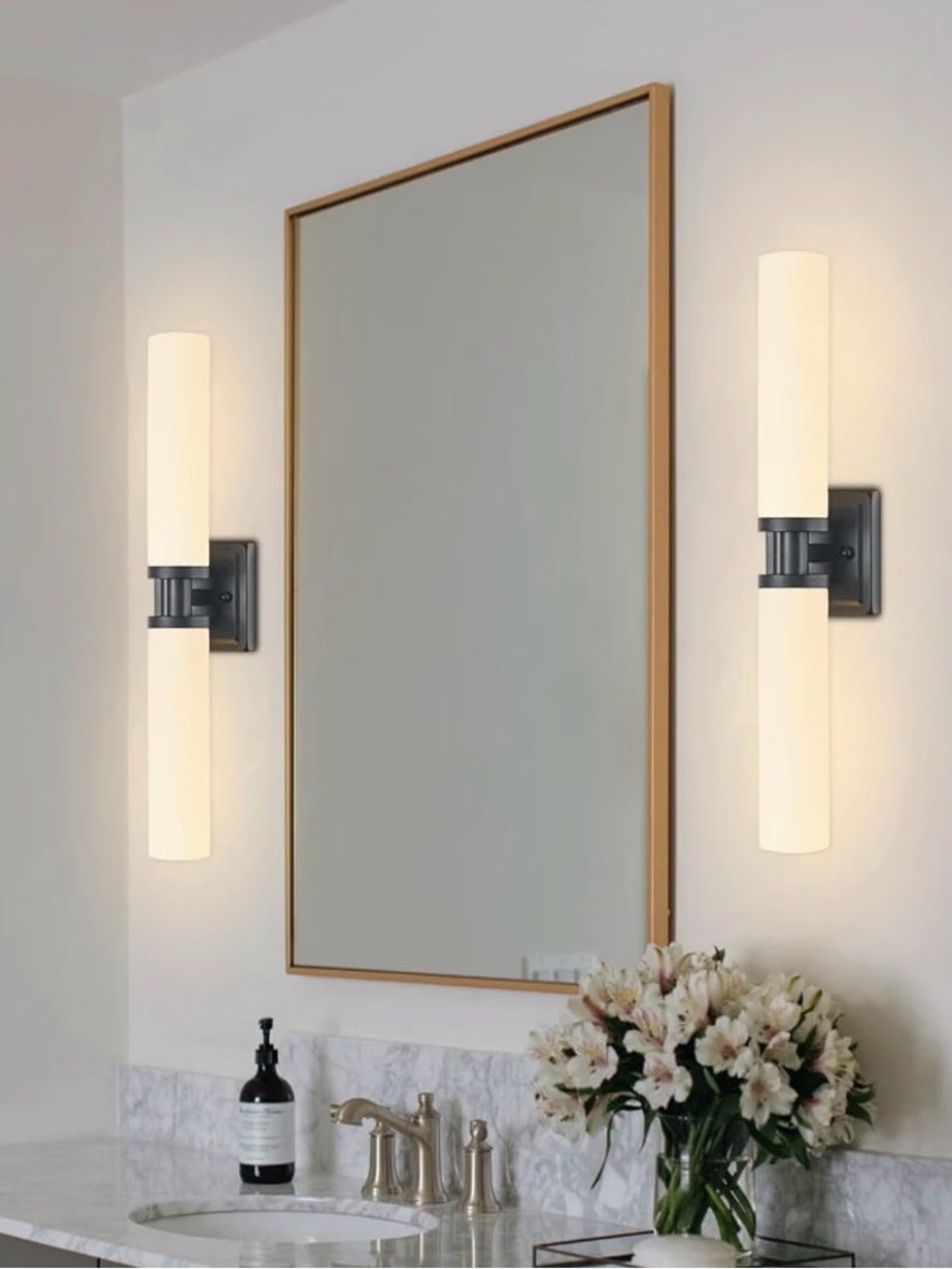 32” Black Wall Sconces Set of 2 Frosted Glass Bathroom Vanity Lights NEW